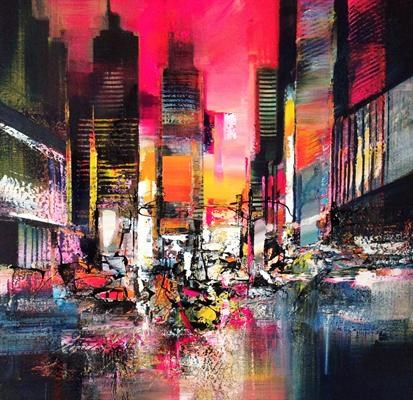 Peter Meijer, My Manhattan night life on Times Square, 80x80 acryl
